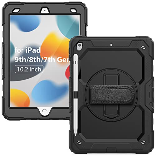 HUEZOE Case Compatible with iPad 10.2 Inch Model 2021/2020/2019, Shockproof Full Body Protection Cover for iPad 9/8/7 Generation, Black - Image 2