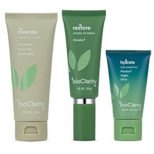 BioClarity 3-Step Essentials Skin Routine for Normal & Oily Skin Types | Cleanse, Restore and Moisturize | Gentle Clean and Hydrate Face | 100% Clean, Vegan Ingredients (Mini Size)