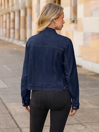 Image of Glamaker Womens Jean Jacket 2026 Basic Trendy Long Sleeve Denim Jackets Button Down Fitted Western Coat with Pockets