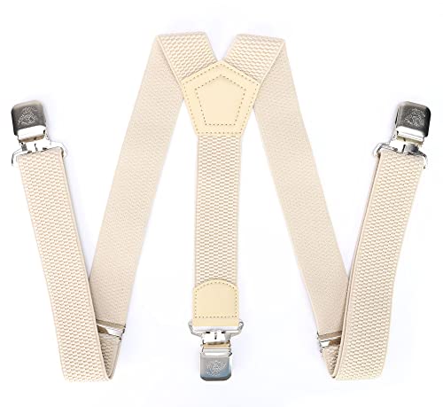 Leoodo Tirantes para hombre y mujer, en forma de Y para pantalones de trabajo, pantalones de esquí, pantalones de moto, divertidos, con 3 clips fuertes y varios diseños, beige, Talla única Cover