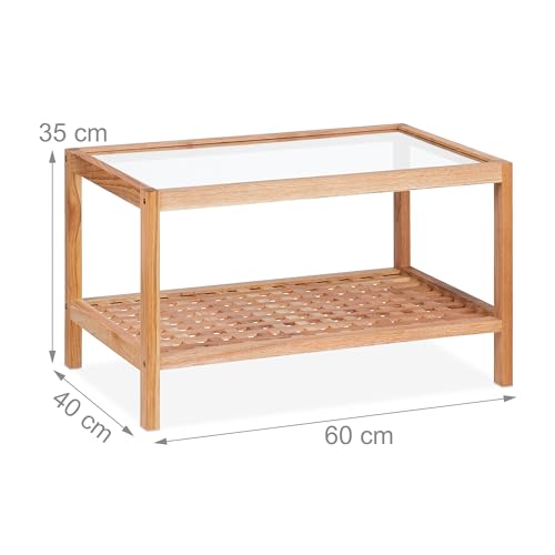 Relaxdays Table d'appoint, Console en Bois de Noyer et Verre, H x L x P : 35 x 60 x 40 cm, pour Salon, Nature – Image 4