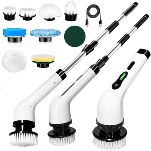 Image of Electric Spin Scrubber, Cordless Waterproof Bathroom Scrubber with 9 Replaceable Heads, 2 Speeds and Upgraded Extension Handle, Shower Cleaning Brush for Bathtub, Tile, Floor & Kitchen