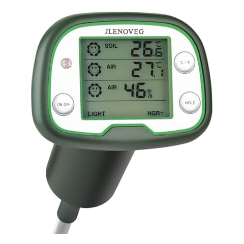 Digital Soil Thermometer 4-in-1 Soil Tester Soil Thermometer/Light/Air Temperature/Air Humidity Meter Digital Soil/Plant Environment Survey Instrument Sunlight Tester Plant Monitor Cover