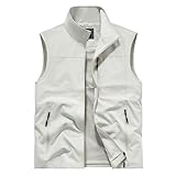 Hsternexy Gilet d'été pour homme   Veste sans manches   Coupe vent   Veste de course   Veste softshell   Séchage rapide   Gilet de travail léger et respirant   Gilet de pêche cargo, Blanc., M