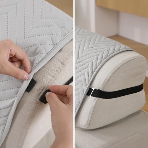 Image of HOKIPO Polyester Quilted 1 Seater Sofa Cover Mat with Pockets, Light Grey (In-801-Lgry)