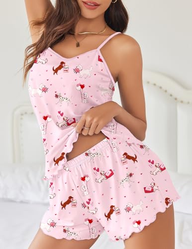 Image of Ekouaer Womens Cami Pajama Set Cute Printed Camisole Shorts Sleepwear