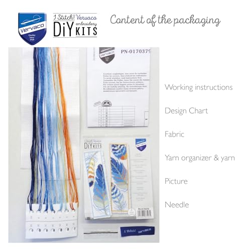 Image of Vervaco Cross Stitch Bookmark Kit Blue Feathers (Set of 2) 2.4 inch x 8 inch