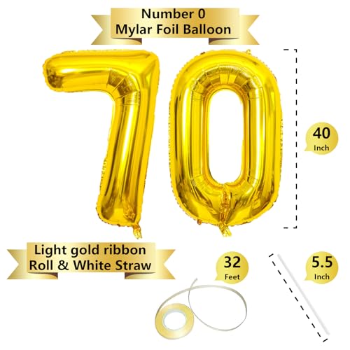 Image of Gold Number Balloons Birthday Balloons - Giant Gold Number 70 Balloon 40 inch, Numbers Balloon 10th Birthday Decorations, Gold Party Supplies for Women Men