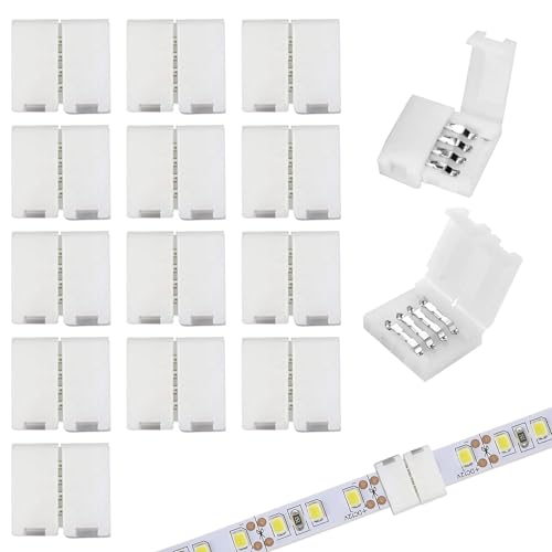 Noenaeni 15Pcs 4 Pin LED Connector 10mm Heat Resistant RGB LED Light Strip Connectors No Tools Required Quick Connector Solderless Unwired Gapless for SMD5050 RGB Strip Splice Extend (White)