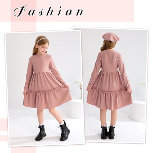 YOUNGER TREE Girls Dresses Fall Long Sleeve Knit Plaid Dress A Line Casual Winter Dress 4-12 Years4