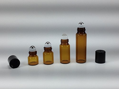 Usa 144-1 Ml (1/4 Dram) Amber Glass Micro Mini Roll-On Glass Bottles With Stainless Steel Roller Balls - Refillable Aromatherapy Essential Oil Roll On (144) #TOP5