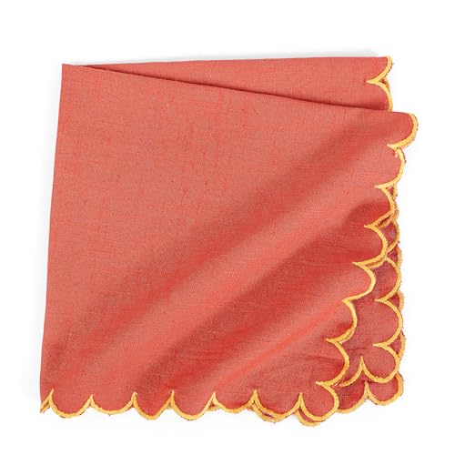 Image of FINGERCRAFT Scallop Edge Cloth Napkins | Set of 6 | 20x20 Inches | 100% Cotton | Table Napkins for Any Occasion | Washable, Perfect for Parties and Everyday Use (Rust Slub, Set of 6)