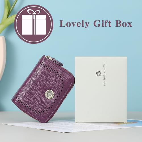 Image of GOIACII RFID Credit Card Holder Wallet, Small Genuine Leather Wallet for Women 2 Zipper
