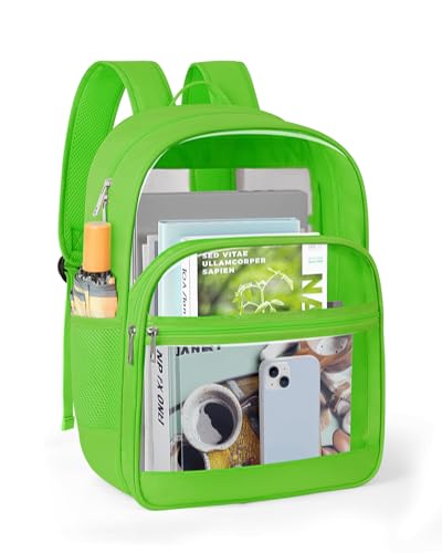 KIMNERPU Clear Backpack, Heavy Duty Transparent Bookbag for School, Fabric & PVC Transparent Backpack with Reinforced Strap for Women Men, Capacity Clear Bag for College, Travel, Security, Green
