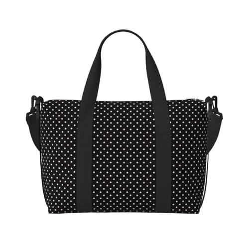 Travel Duffle Bags For Women Men - Polkadots Balck Pattern Print Personal Item Weekender Overnight Gym Carry On Airport Tote Bag With Strap For Yoga, Travel, Business Trips