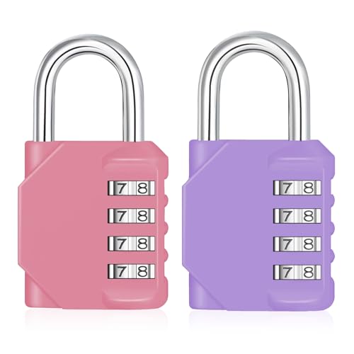 Image of ZHEGE Gym Locker Lock 2 Pack, Resettable 4 Digit Combo Lock (Pink & Purple) | Padlock for Gym Locker Keyless, Weatherproof Small Gate Lock, Suitable for School, Door, Hasp Storage, Fence, Toolbox, Case