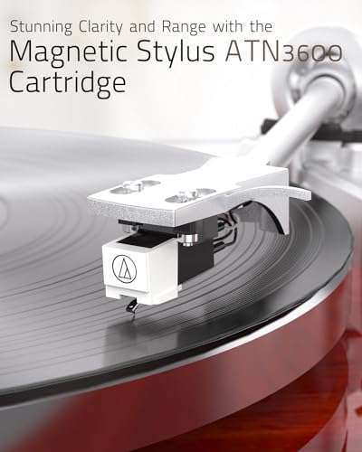 Image of Record Player Turntables for Vinyl Record Belt-Drive Wireless Output Connectivity Phono RCA Line USB Digital to PC Recording MM Audio AT-3600L Cartridge Stylus Adjust Counterweight Classic Piano Red
