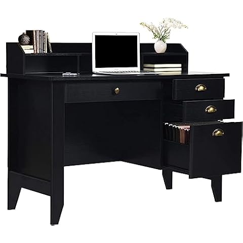 HOMBCK Computer Desk with Drawers, Office Desk with Drawers Executive Desks with Storage Shelf Writing Desk with File Drawers for Teen Student Home Office Laptop Desk,Matte Black Cover