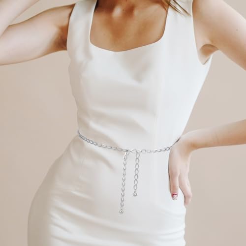 Silver Waist Chain for Women, Adjustable Waist Chain Belt Metal Hollow Body Chains for Women Dress Jeans Pants4