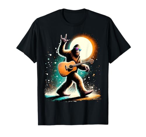 Funny Guitar Bigfoot Rock And Roll Bigfoot Playing Guitar T-Shirt