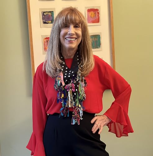 Women's Cowl Tassel Collar Scarf Necklace with Hand Painted Silk Multi Colored Tassels on Black and White Poly Silk - LRW DESIGNS4