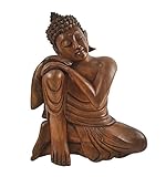  Artisanal Statue de Bouddha Penseur 30cm - Bois Massif sculpté Main