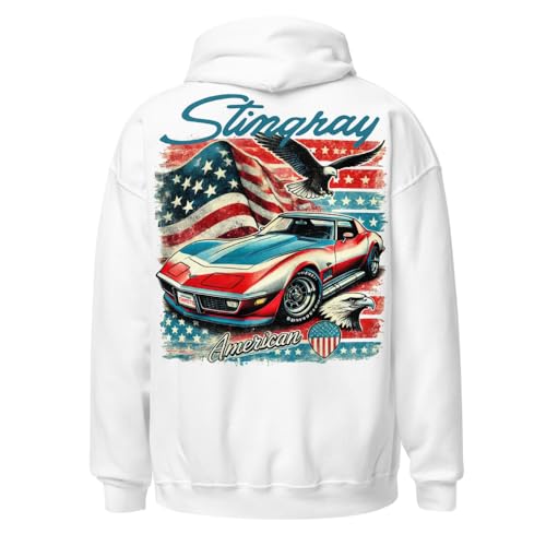C3 Sports Car Stingray Graphic hoodie American Stars and Bars Classic Car Patriotic pullover Sport Grey