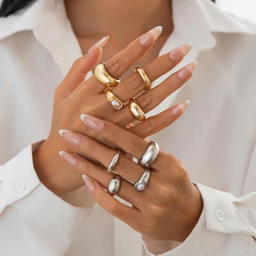 Image of Shining Diva Fashion Combo Set Gold and Silver Plated Rings for Women and Girls Stylish