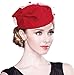 Z&X Winter Wool Fascinator British Pillbox Hat Women Wedding Church Derby Beret Hat Veil Bow Fedoras Red