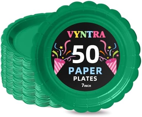 Vyntra 50 Pack Green Disposable Paper Plates, 7 Inch Dessert Plat...