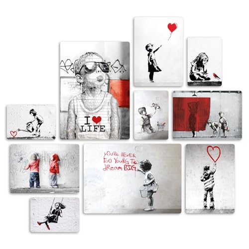 Giallobus - Set 10 quadri Multi pannello - Banksy - Banksy 2 - Legno Mdf - - 2 x 42x29,7cm - 4 x 29,7x21cm - 4 x 21x14,85cm - - Pronti da appendere - Quadri moderni per la casa