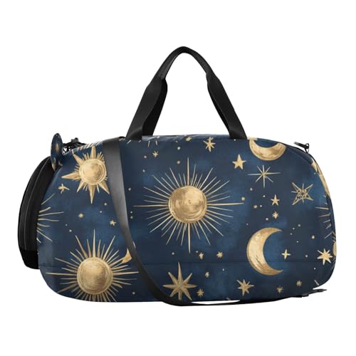 Duffle Bag for Boys or Girls with Shoes Compartment, Celestial Elements Sun Moon Sports Travel Bag Overnight2
