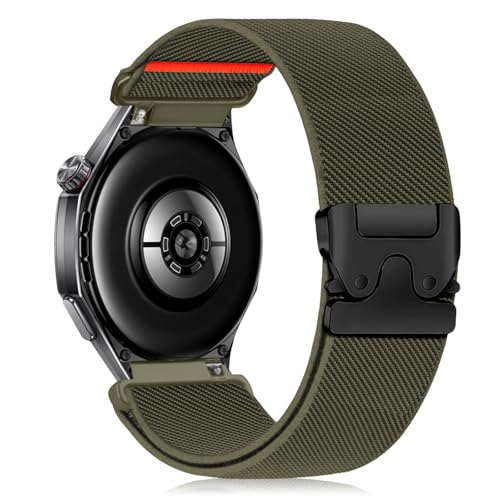 Hinnwer 22mm Nylon Armband für Huawei Watch GT Runner 2/Watch GT 6 46mm/GT 6 Pro/5/GT 5/5 Pro 46mm, Elastisches Sport Fallschirmverschluss Geflochtenes Band für Huawei Watch Ultimate 2 Armeegrün