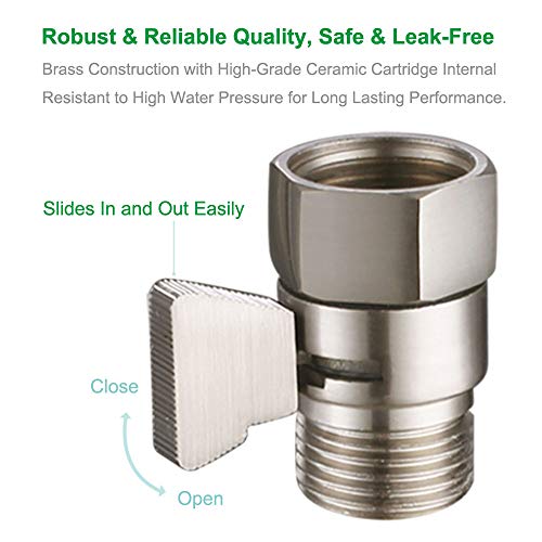 Shower Water Flow Restrictor, APLusee Brass Pressure Regulator Cut off Control Valve with Adjustable On Off Switch Handle for Universal Shower Head and Arm, Brushed Nickel