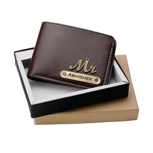 Image of Men's Leather Wallet Name Leather Wallet for Mens - Customise Printed on Wallets - Brown