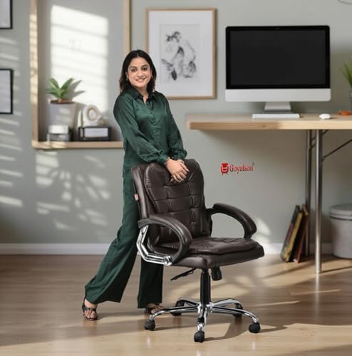 Image of Comfortable Ergonomic Revolving Medium Back Office /Home Study Revolving Chair Leatherette Chair (1, Coffee, Standard)