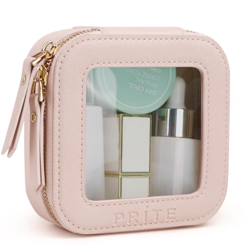 Prite Kleine Transparent Kosmetiktasche Mini Make Up Tasche Damen Reise wasserdichte Kulturbeutel Autozubehör und Auto Organizer mit Goldenem Doppelreißverschlüss (Rosa)
