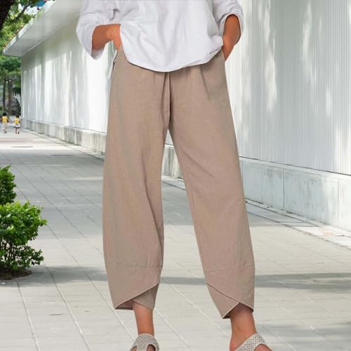 Womens Cotton Linen Capri Pants Casual Elastic Printed Cropped Palazzo Pants Baggy Palazzo Ankle Trousers4