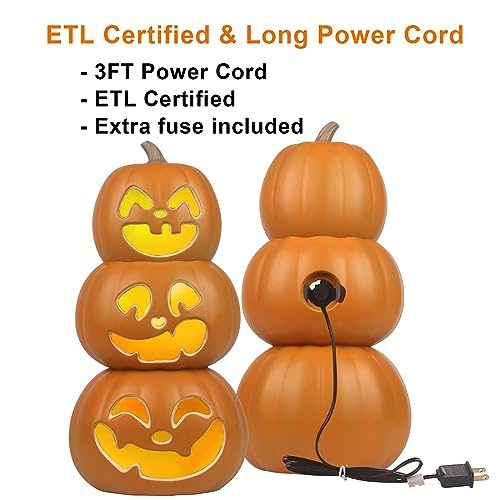 17" Halloween Pumpkin Lantern - Light Up Pumpkins with Unique 3 Tiers Design - Lightened Large Pumpkin with Waterproof ETL Certified Cord Plug and 2 Safety Fuse - 17 Inch by DUNCHATY - Image 5