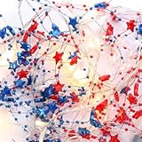 VERY100 ライト付きクリスマスガーランド 8.3フィート フェスティバル ライト付きベリービーズガーランド クリスマスデコレーション 屋内/自宅/マントルピース/暖炉/ホリデーパーティーの装飾用 (レッド ホワイト ブルー 8.3フィート)