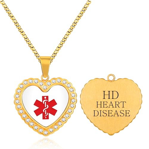 Tobestu Collar para Enfermedad Cardiaca – Colgante ICE en Forma de Corazón Chapado en Oro para Identificación de Emergencia YA5221