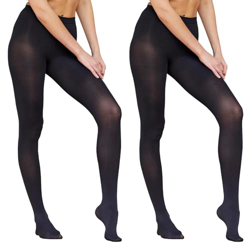 BAEIDO 2 Pairs Thick Black Tights for Women, 100 Denier Soft Opaque High Waisted Stretch Winter Thermal Pantyhose for Ladies Girls