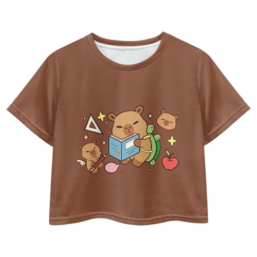 Image of Girls Fashion Crewneck Tee Shirts Casual Short Sleeve Crop Top Summer Outfits 5-14 Year