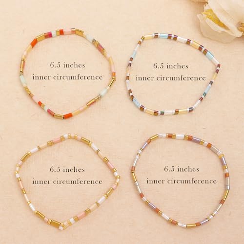 Tila Flat Beaded Bracelets Set for Women, 4Pcs Trendy Miyuki Glass Stack Beads Stretch Bracelet Outfit Accessories Jewelry Gift.3