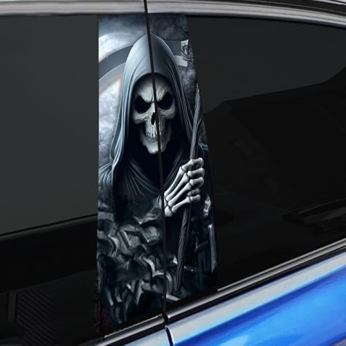 Image of Halloween Cars Body Horror Sticker, Classic Horror Movie Characters Peeking Decal Michae Waterproof Scary Vinyl Stickers for Bumper Car Decals 11in*18.89in (Blue Grey Death Reaper)