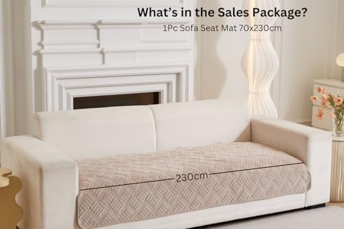 Image of HOMETHREADS Innovative Premium Velvet Sofa Cover Mat with PVC Backing for Non-Slip Comfort (C Beige, 5 Seater | 70x230cm)