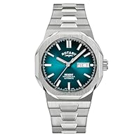 The epitome of powerful design, this Rotary Sport features a multi-facetted brushed stainless steel 40mm case housed within a circular dial and mounted on an integrated tapered h-link bracelet. The watch showcases a stunning teal sunray dial that fea...