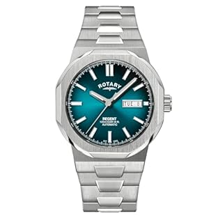 The epitome of powerful design, this Rotary Sport features a multi-facetted brushed stainless steel 40mm case housed within a circular dial and mounted on an integrated tapered h-link bracelet. The watch showcases a stunning teal sunray dial that fea...