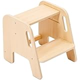 Step Stool for Toddler Kids Wooden – Height Adjustable 2-Step Ladder with Handles – Bathroom Sink Kitchen Bedroom Potty Training – Non-Slip Safety Design for Children 18 Months+