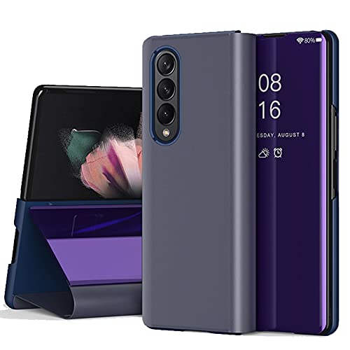 Miimall Compatible with Samsung Galaxy Fold 3 Fold 5G 2021 Electroplated Mirror PU Leather with Kickstand Shockproof Flip Case Cover for Samsung Galaxy Fold 3 Samsung Galaxy Fold 5G 2021(Purple)